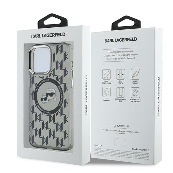 MagSafe Case for Apple iPhone 15 Pro, Karl Lagerfeld, IML Monogram Karl & Choupette's Heads, Black