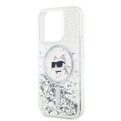 MagSafe Case for Apple iPhone 15 Pro, Karl Lagerfeld, Liquid Glitter Choupette Head, Transparent