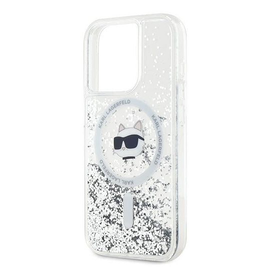 MagSafe Case for Apple iPhone 15 Pro, Karl Lagerfeld, Liquid Glitter Choupette Head, Transparent