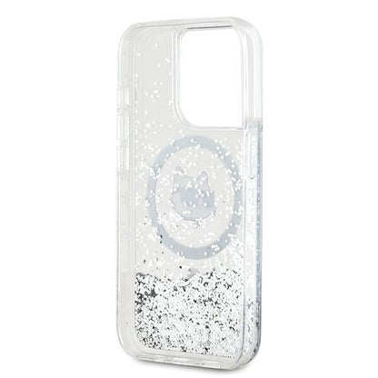 MagSafe Case for Apple iPhone 15 Pro, Karl Lagerfeld, Liquid Glitter Choupette Head, Transparent