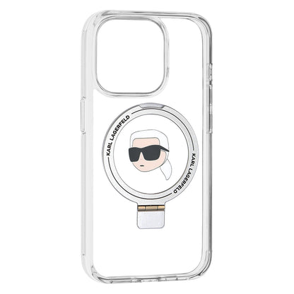 MagSafe Case for Apple iPhone 15 Pro, Karl Lagerfeld, Ring Stand Karl's Head, White