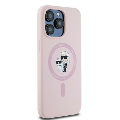 MagSafe Case for Apple iPhone 15 Pro, Karl Lagerfeld, Karl & Choupette Silicone, Pink