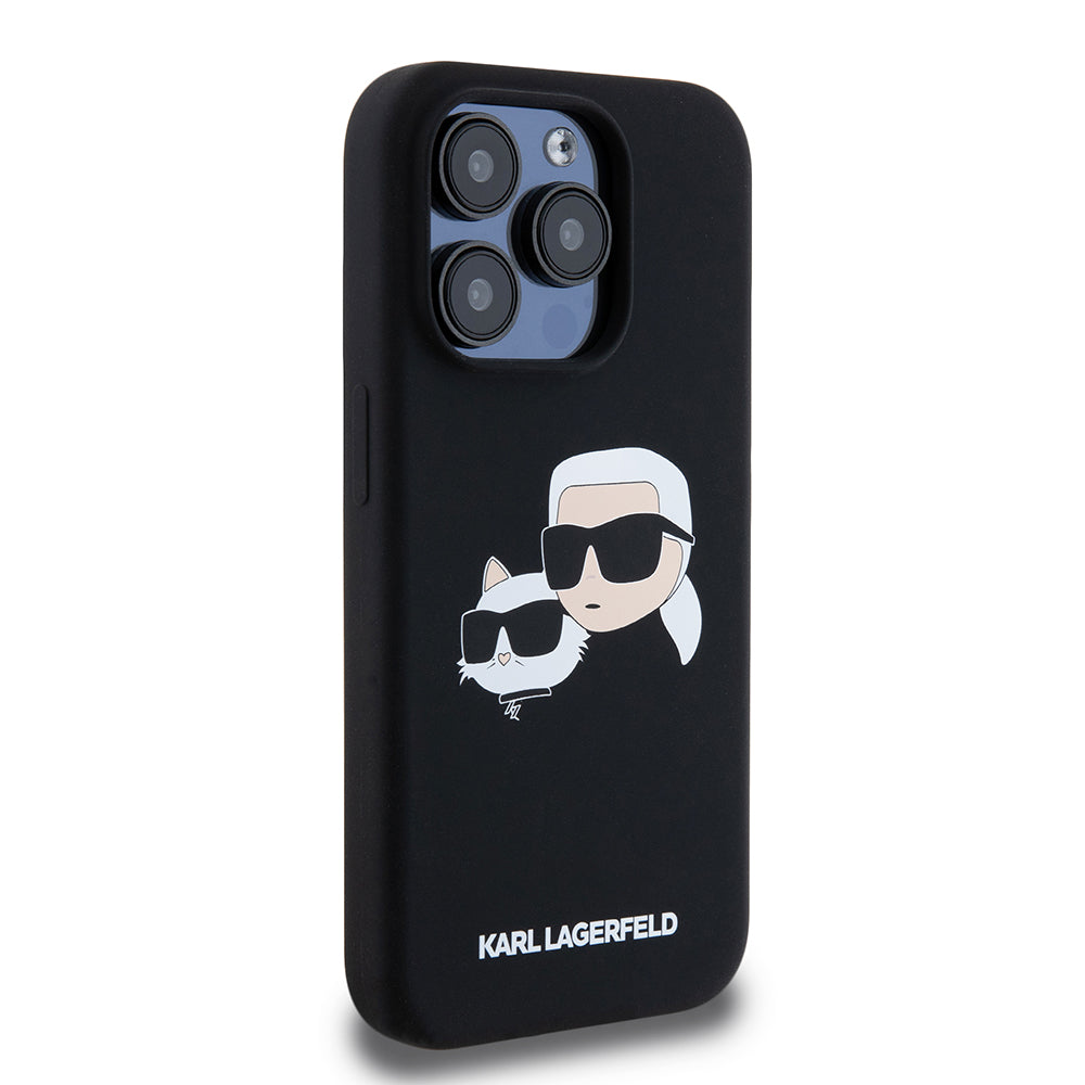 MagSafe Case for Apple iPhone 15 Pro, Karl Lagerfeld, Silicone Karl & Choupette's Heads, Black