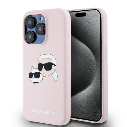 MagSafe Case for Apple iPhone 15 Pro, Karl Lagerfeld, Silicone Karl & Choupette's Heads, Pink