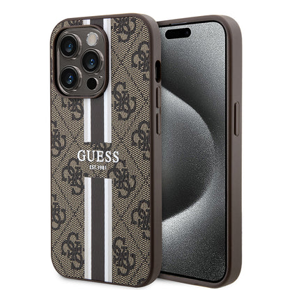 MagSafe Case for Apple iPhone 15 Pro Max, Guess, 4G Printed Stripes, Brown