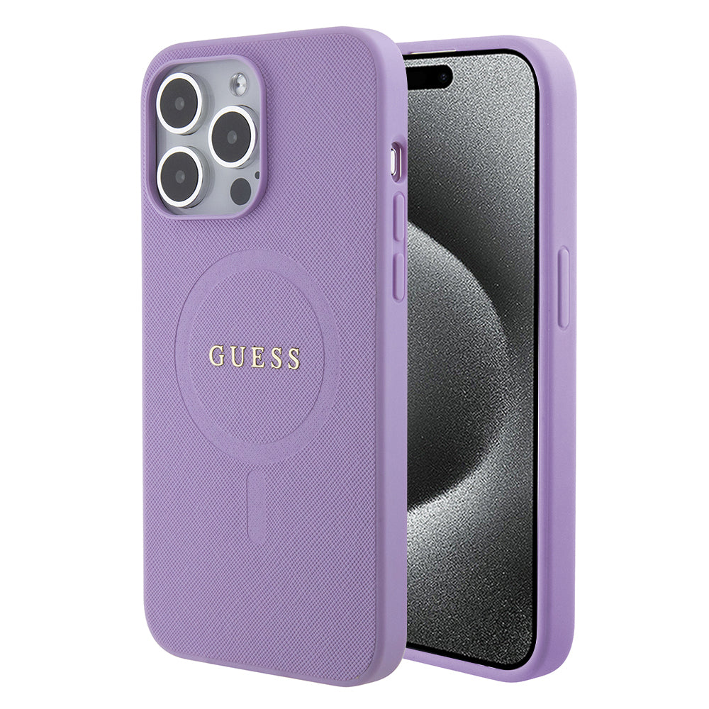 MagSafe Case for Apple iPhone 15 Pro Max, Guess, Saffiano, Purple