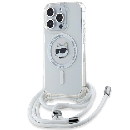 MagSafe Case for Apple iPhone 15 Pro Max, Karl Lagerfeld, IML Crossbody Choupette's Head with Strap, Transparent