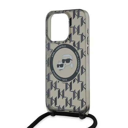 MagSafe Case for Apple iPhone 15 Pro Max, Karl Lagerfeld, IML Crossbody Monogram Karl & Choupette's Heads, Black