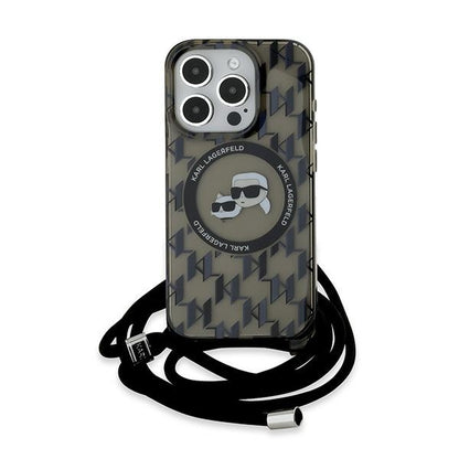 MagSafe Case for Apple iPhone 15 Pro Max, Karl Lagerfeld, IML Crossbody Monogram Karl & Choupette's Heads, Black