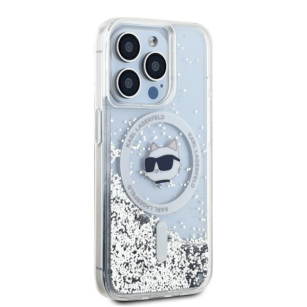 MagSafe Case for Apple iPhone 15 Pro Max, Karl Lagerfeld, Liquid Glitter Choupette Head, Transparent
