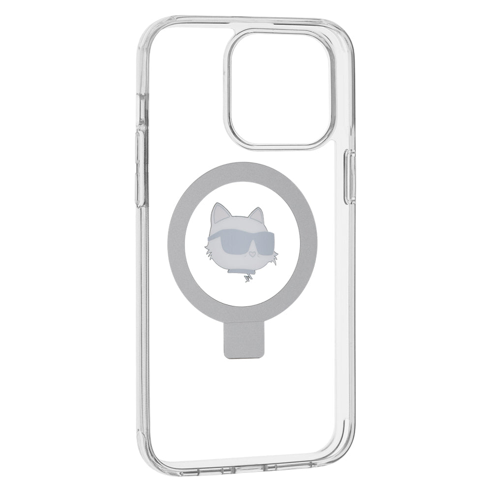 MagSafe Case for Apple iPhone 15 Pro Max, Karl Lagerfeld, Ring Stand Choupette's Head, White