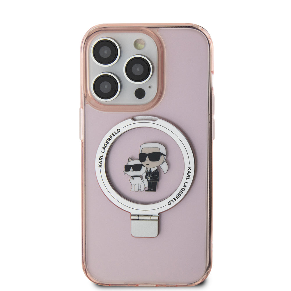 MagSafe Case for Apple iPhone 15 Pro Max, Karl Lagerfeld, Ring Stand Karl & Choupette, Pink
