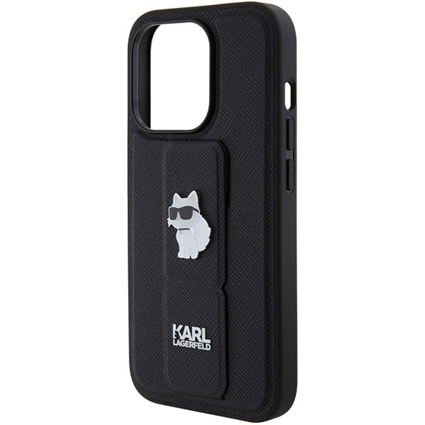 MagSafe Case for Apple iPhone 15 Pro Max, Karl Lagerfeld, Saffiano Gripstand Choupette, Black