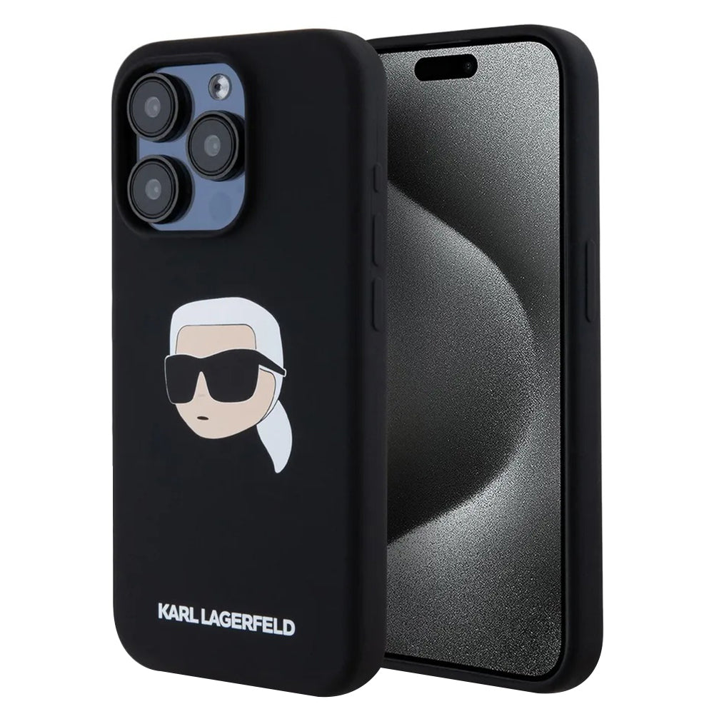 MagSafe Case for Apple iPhone 15 Pro Max, Karl Lagerfeld, Silicone Karl's Head, Black
