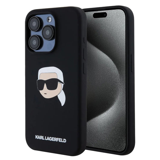MagSafe Case for Apple iPhone 15 Pro Max, Karl Lagerfeld, Silicone Karl's Head, Black