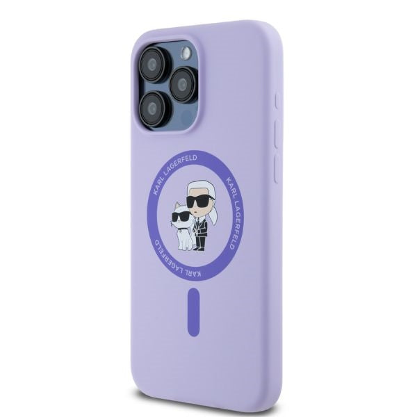 MagSafe Case for Apple iPhone 15 Pro Max, Karl Lagerfeld, Silicone Ring Karl & Choupette, Purple