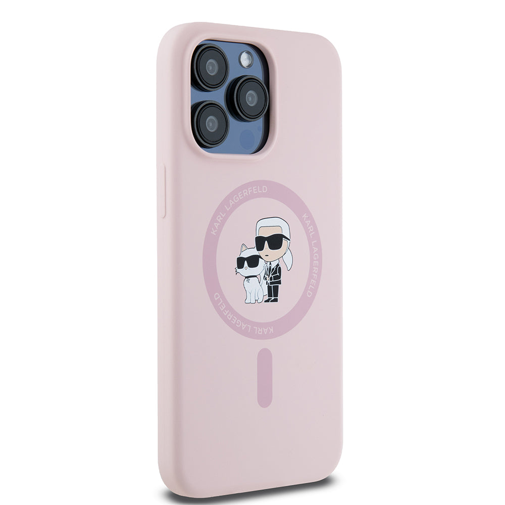 MagSafe Case for Apple iPhone 15 Pro Max, Karl Lagerfeld, Silicone Ring Karl & Choupette, Pink