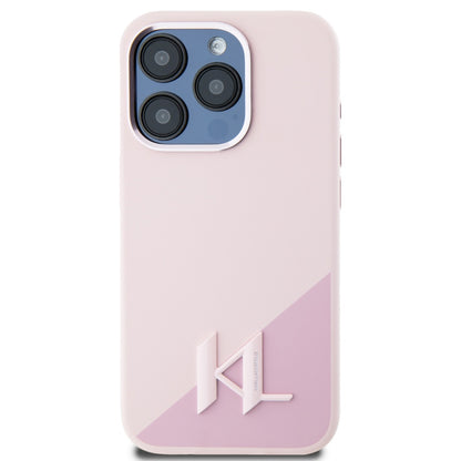MagSafe Case for Apple iPhone 15 Pro Max, Karl Lagerfeld, Silicone Shadow Metal Initial, Pink