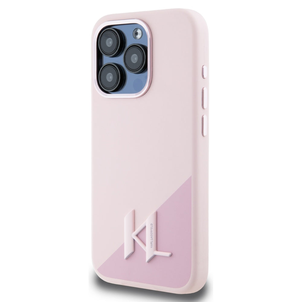 MagSafe Case for Apple iPhone 15 Pro Max, Karl Lagerfeld, Silicone Shadow Metal Initial, Pink