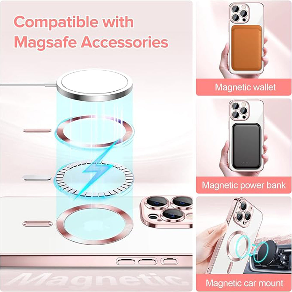MagSafe Case for Apple iPhone 15 Pro Max, Techsuit, Luxury Crystal, Pink