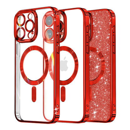 MagSafe Case for Apple iPhone 15 Pro Max, Techsuit, Luxury Glitter, Red