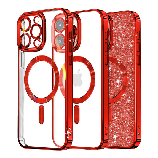 MagSafe Case for Apple iPhone 15 Pro Max, Techsuit, Luxury Glitter, Red