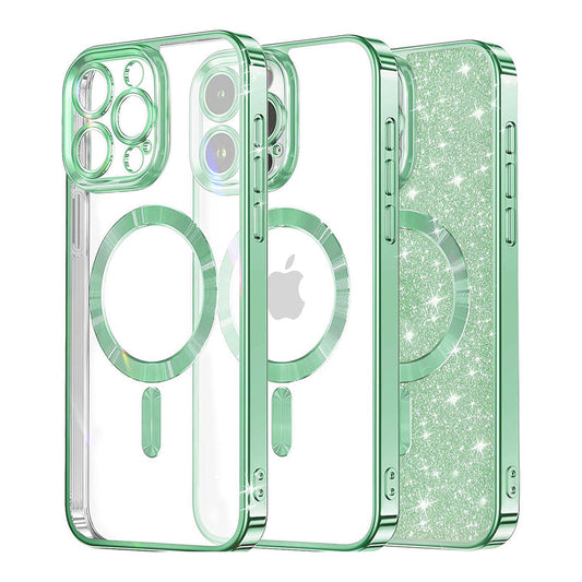 MagSafe Case for Apple iPhone 15 Pro Max, Techsuit, Luxury Glitter, Light Green