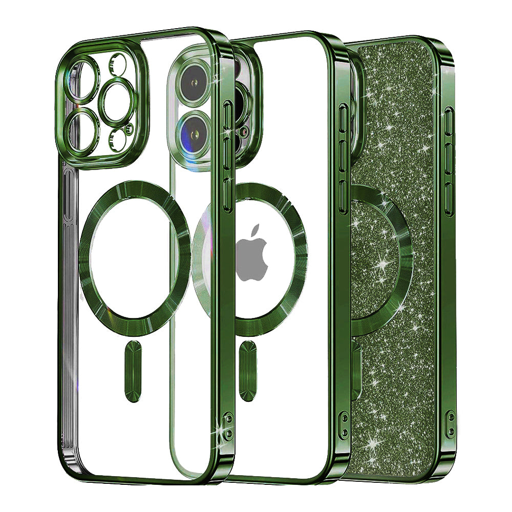 MagSafe Case for Apple iPhone 15 Pro Max, Techsuit, Luxury Glitter, Dark Green