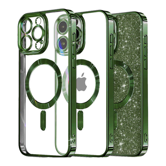 MagSafe Case for Apple iPhone 15 Pro Max, Techsuit, Luxury Glitter, Dark Green