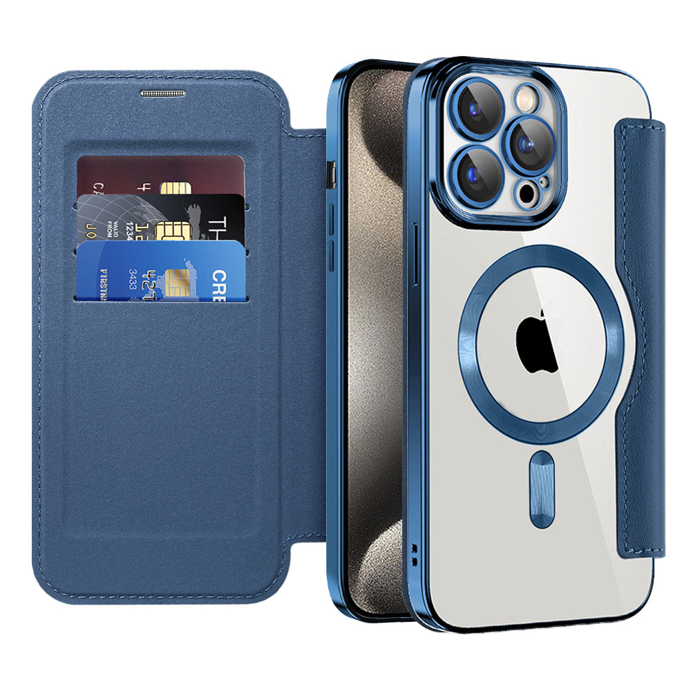MagSafe Case for Apple iPhone 15 Pro Max, Techsuit, SmartMag Book, Blue