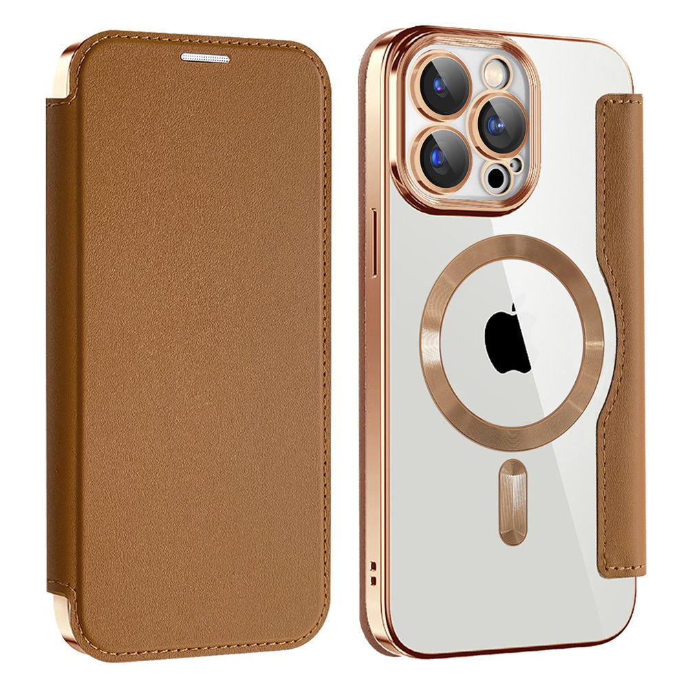 MagSafe Case for Apple iPhone 15 Pro Max, Techsuit, SmartMag Book, Brown