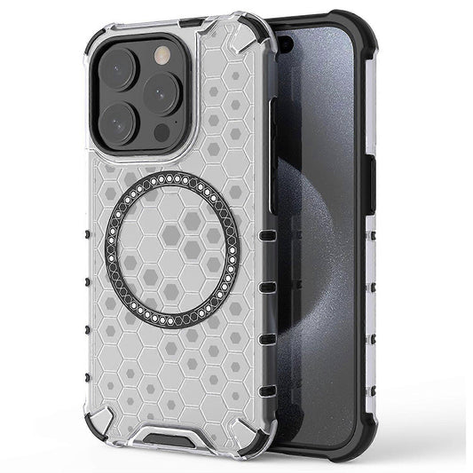 MagSafe Case for Apple iPhone 15 Pro, Techsuit, HoneyComb Shield, White