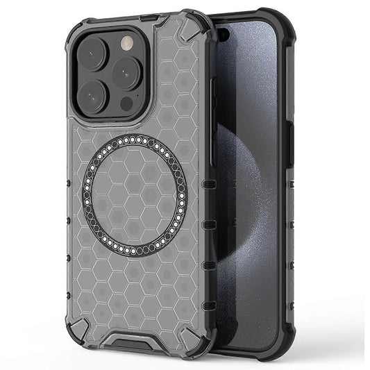 MagSafe Case for Apple iPhone 15 Pro, Techsuit, HoneyComb Shield, Black