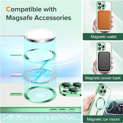 MagSafe Case for Apple iPhone 15 Pro, Techsuit, Luxury Crystal, Light Green