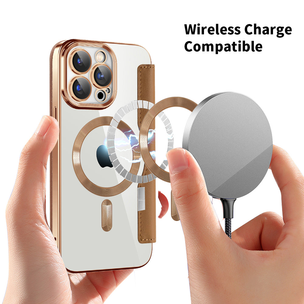 MagSafe Case for Apple iPhone 15 Pro, Techsuit, SmartMag Book, Brown