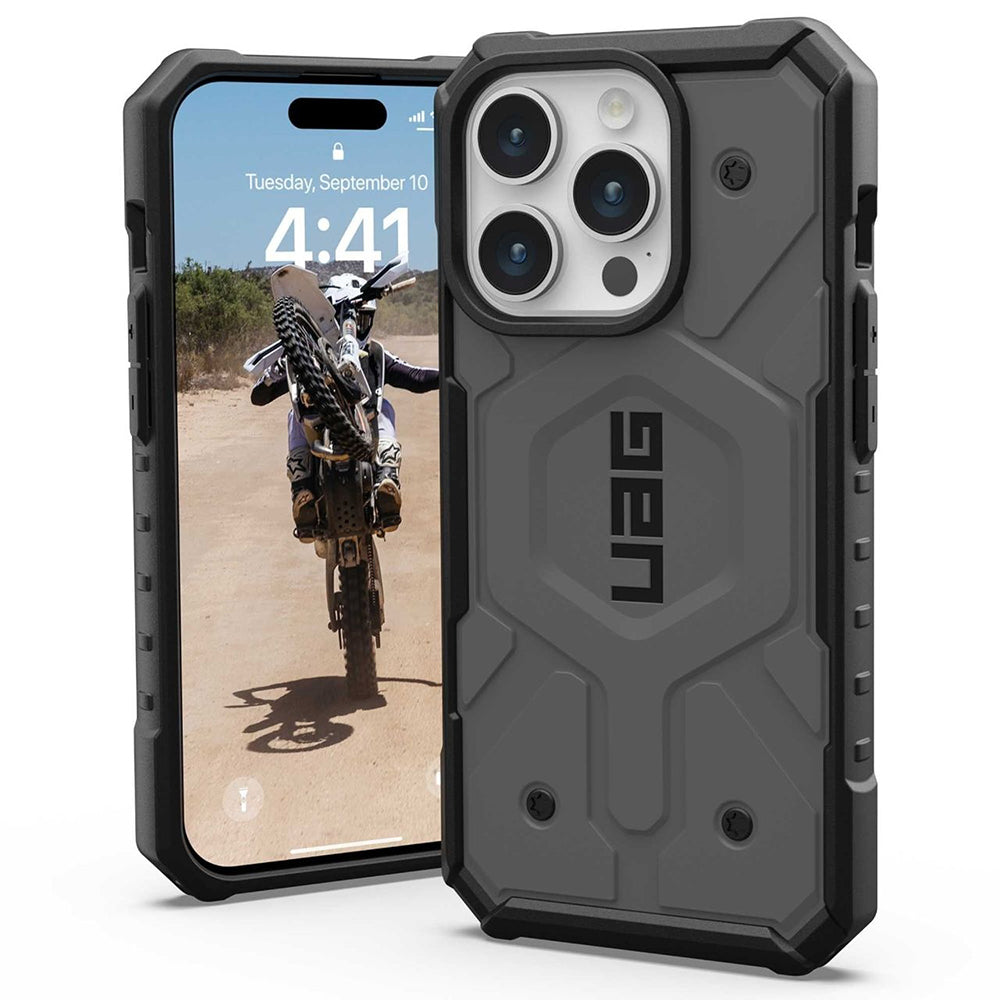 MagSafe Case for Apple iPhone 15 Pro, Urban Armor Gear, Pathfinder, Silver