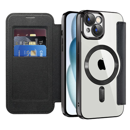 MagSafe Case for Apple iPhone 15, Techsuit, SmartMag Book, Black