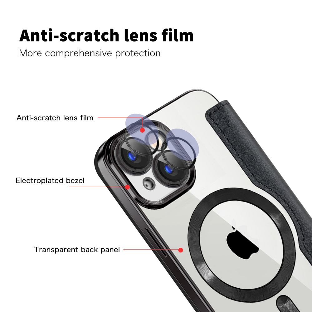MagSafe Case for Apple iPhone 15, Techsuit, SmartMag Book, Black