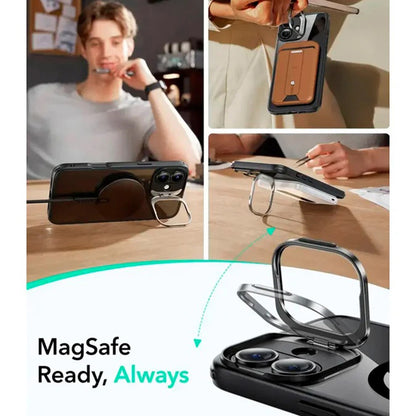 MagSafe Case for Apple iPhone 16, ESR, Classic Hybrid Kickstand Slide, Transparent Black