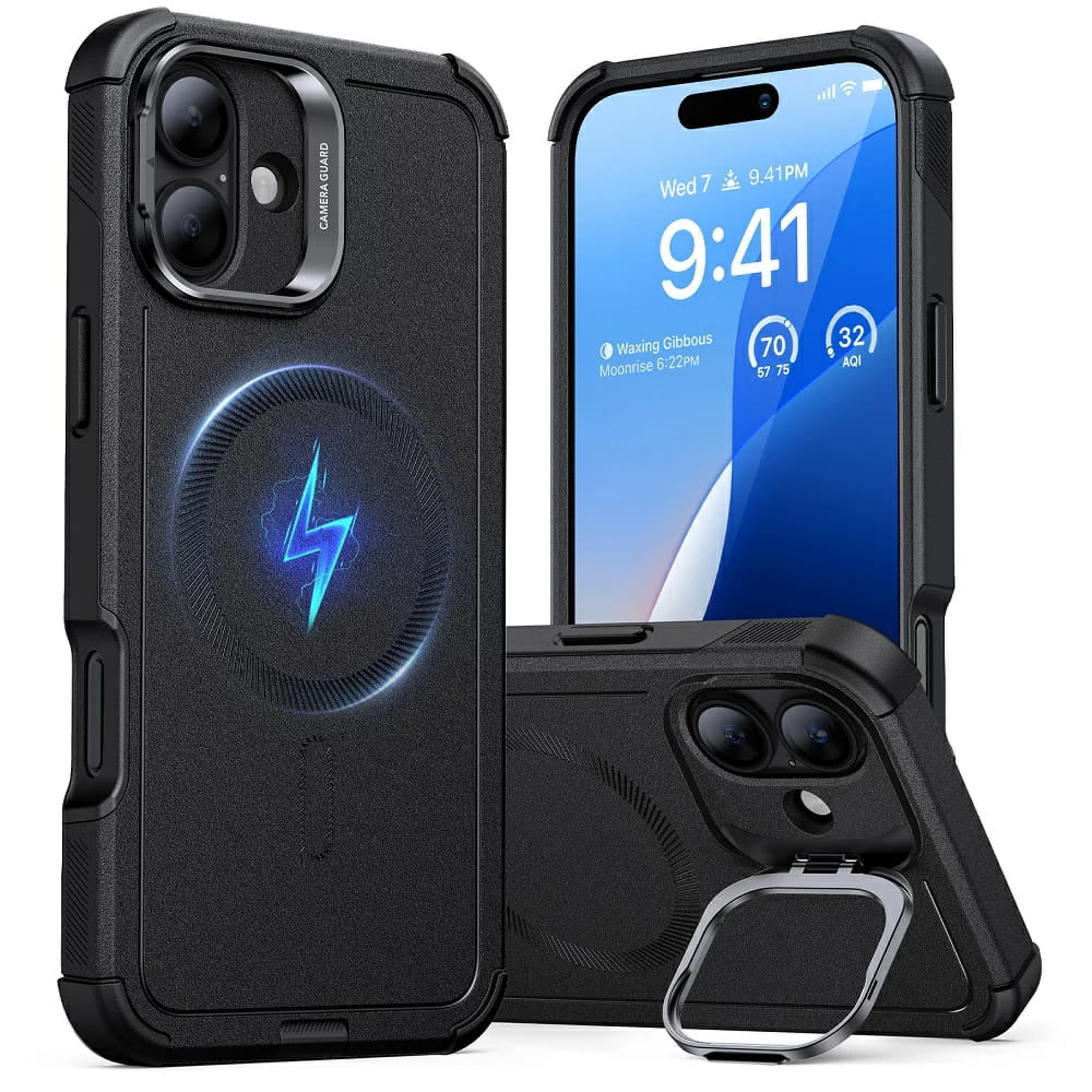 MagSafe Case for Apple iPhone 16, ESR, Cyber Armor Kickstand, Black