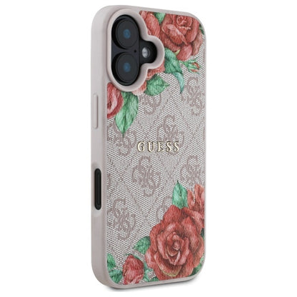 MagSafe Case for Apple iPhone 16, Guess, 4G Flowers Print, Pink
