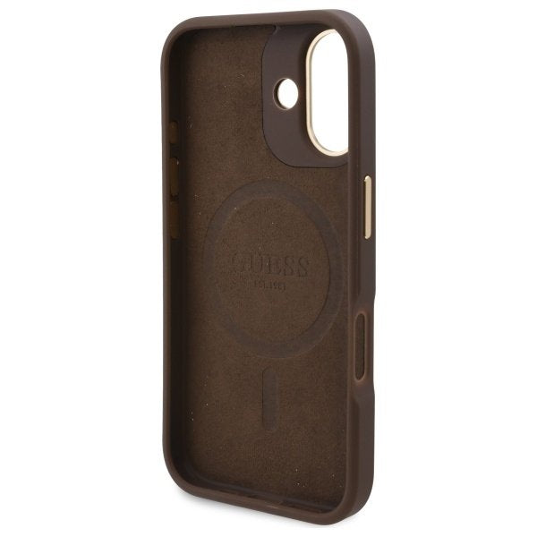 MagSafe Case for Apple iPhone 16, Guess, 4G Logo Plate, Brown