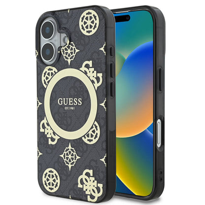 MagSafe Case for Apple iPhone 16, Guess, IML 4G Peony, Black GUHMP16SH4PYEEK