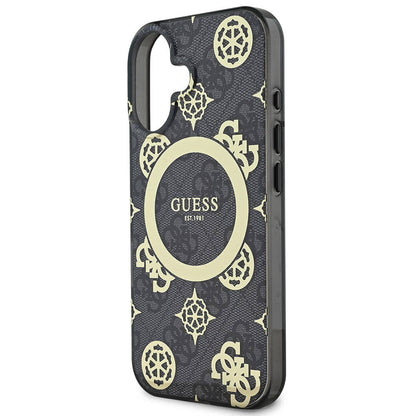 MagSafe Case for Apple iPhone 16, Guess, IML 4G Peony, Black GUHMP16SH4PYEEK