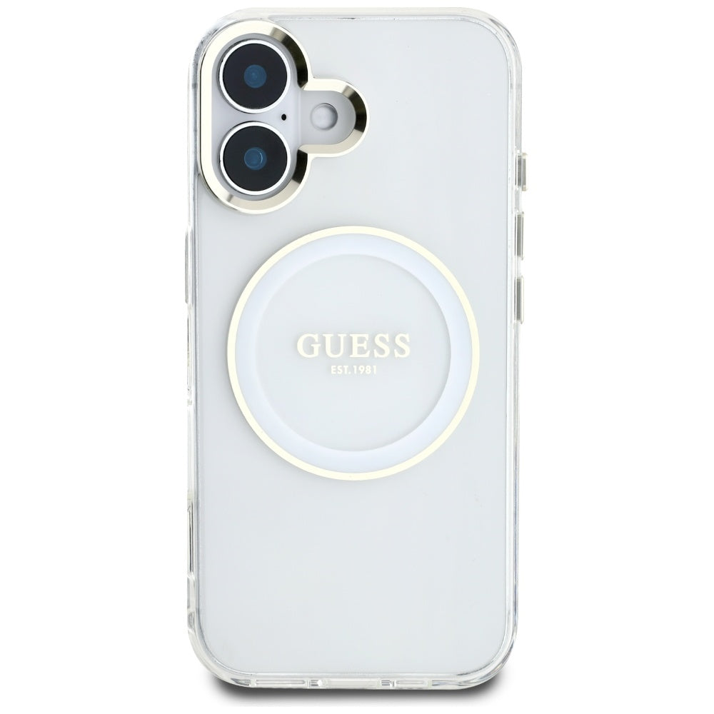 MagSafe Case for Apple iPhone 16, Guess, IML Metal Colored Circle, White