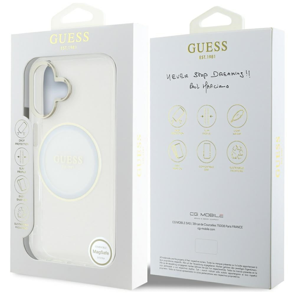 MagSafe Case for Apple iPhone 16, Guess, IML Metal Colored Circle, White
