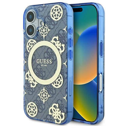 MagSafe Case for Apple iPhone 16, Guess, IML Peony On 4G Background, Blue