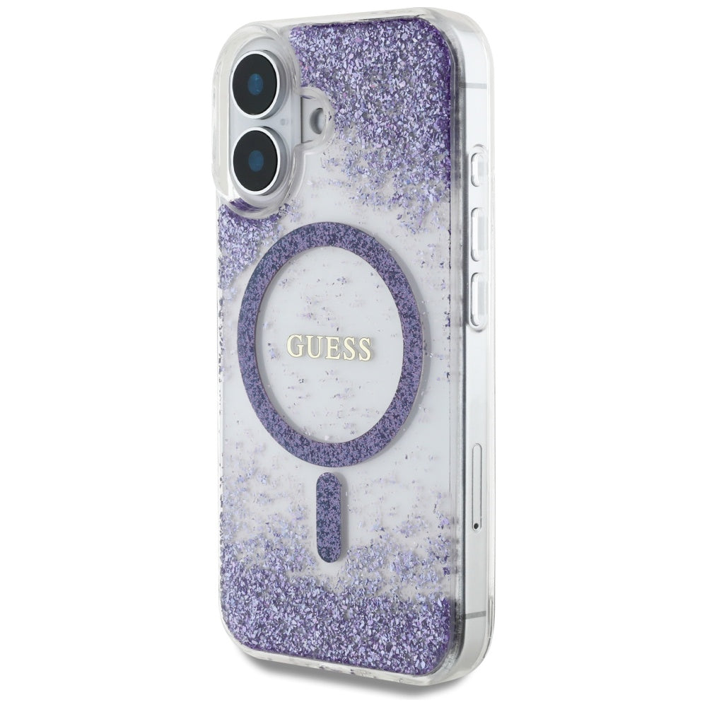 MagSafe Case for Apple iPhone 16, Guess, Resin Bottom Glitter, Purple