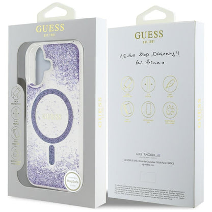MagSafe Case for Apple iPhone 16, Guess, Resin Bottom Glitter, Purple