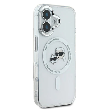 MagSafe Case for Apple iPhone 16, Karl Lagerfeld, IML Metal Karl & Choupette's Heads, White